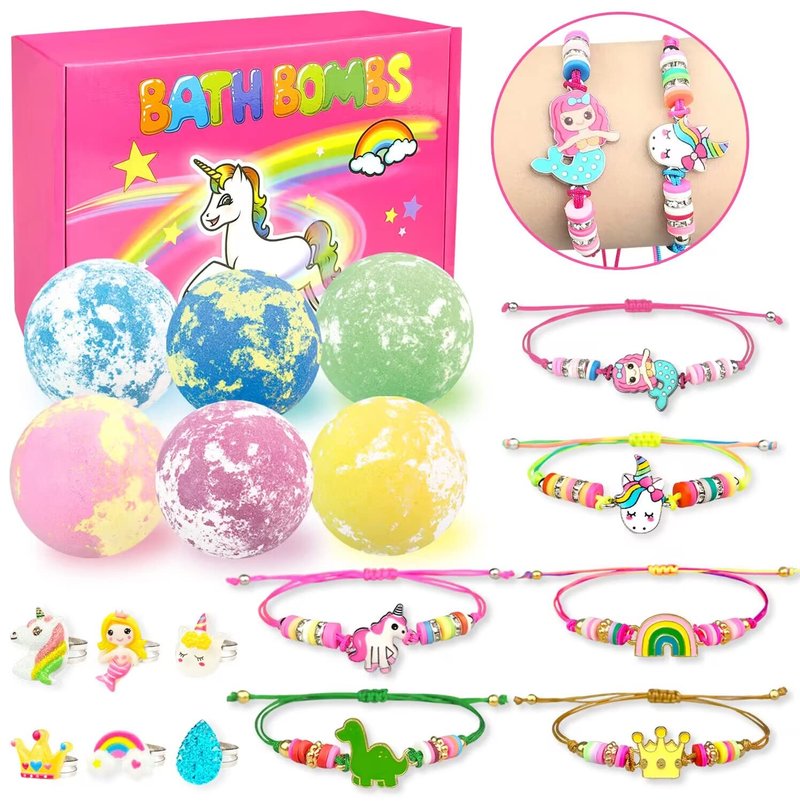 Bath Bombs for Kids Girls with Surprise Inside 6 Large Organic Bubble Kids Bath Bombs with Jewelry Toys Inside Safe & Natural Bathbombs Birthday Christmas Easter Surprise Princess Gifts Set for Girls