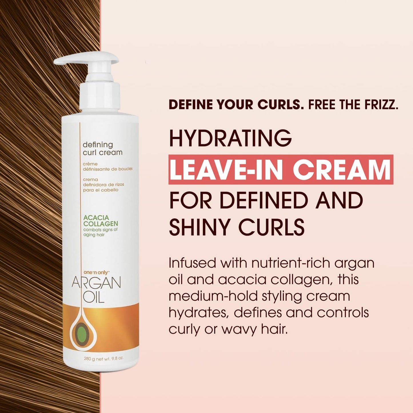 One 'N Only Defining Curl Cream with Argan Oil, Leave-in Conditioning Cream, Defines and Leaves Strong Curly Hair, Enhances Shine and Hydrates Without Sticky Residue, 9.8 Ounces (3 Pack)