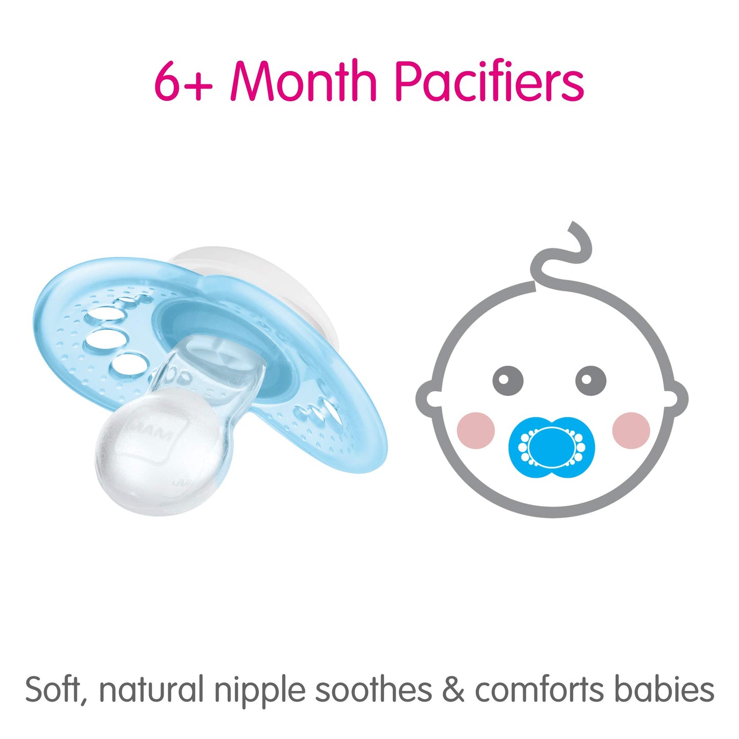 MAM Original Baby Pacifier, Nipple Shape Helps Promote Healthy Oral Development, Sterilizer Case, 2 Pack, 6-16 Months, Crystal/Boy