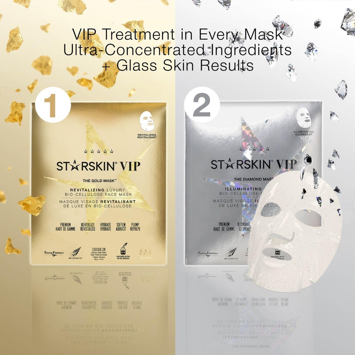 STARSKIN VIP Gold Mask Face, Coconut Bio-Cellulose Revitalizing Face Mask for all Skin Types, Korean Skin Care, Instant Hydration and Plump, Moisturizing and Nourishing, K-Beauty (Pack of 1)