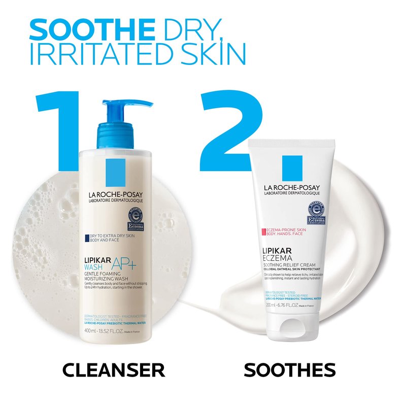 La Roche-Posay Lipikar Soothing Relief Eczema Cream,Face and Body Lotion For Eczema and Sensitive,Dry Skin,Moisturizer with Colloidal Oatmeal to Relieve Irritation,(Pack of 2)
