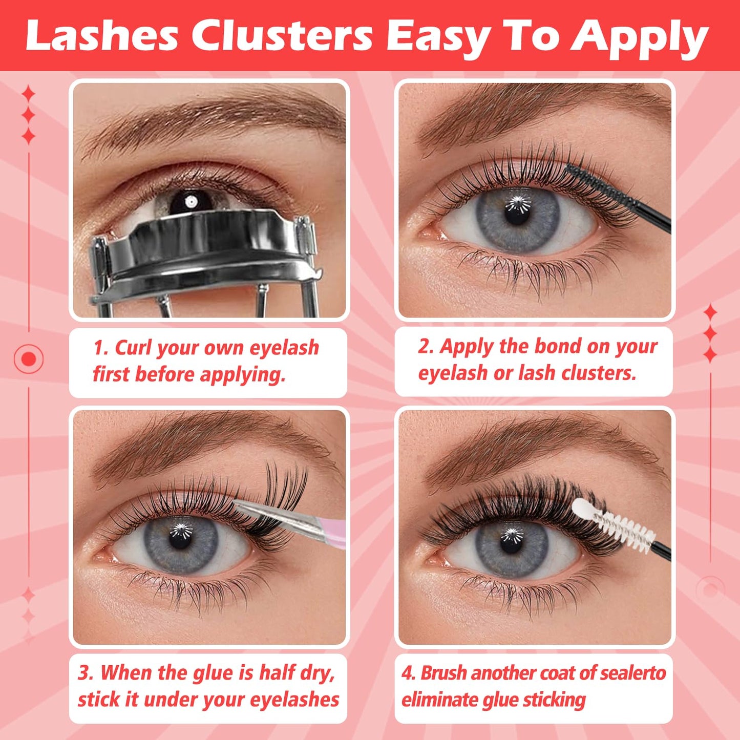 NovaBeryl Lash Clusters Kit–708PCS DIY Eyelash Extension Kit with Bond & Seal, C Curl 30D–100D 0.07mm Soft Individual Cluster Lashes for Natural, Fluffy & Volume Looks (TWEEZERS)