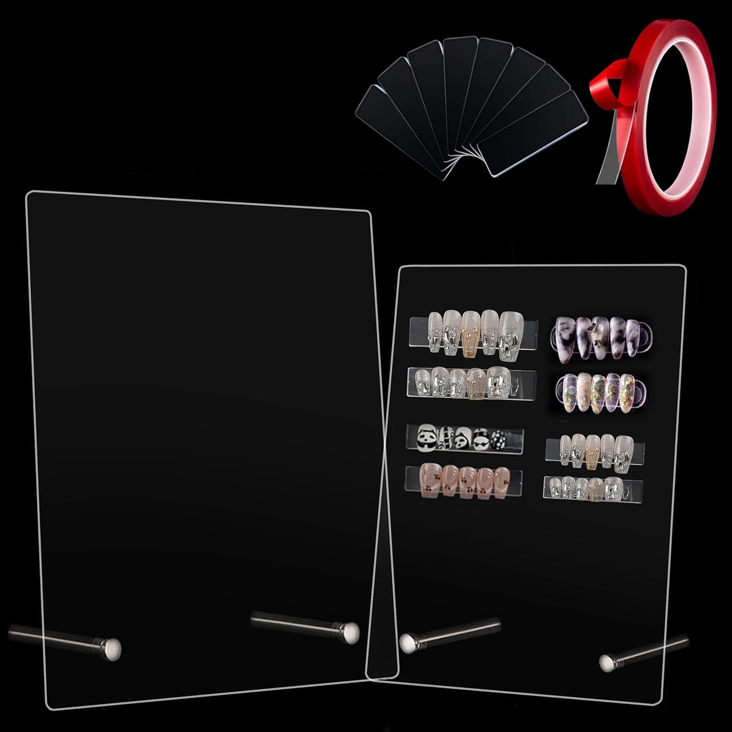 Acrylic Nail Art Display Board - 50pcs Sample Tips for Salon Practice | Double-Sided Tape Included (2 Large)