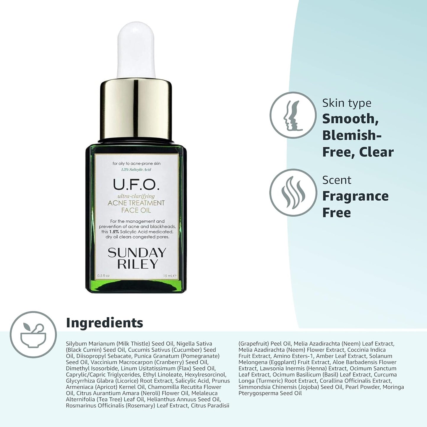 Sunday Riley U.F.O. Acne Treatment Face Oil - Salicylic Acid & Tea Tree Oil for Clear Skin