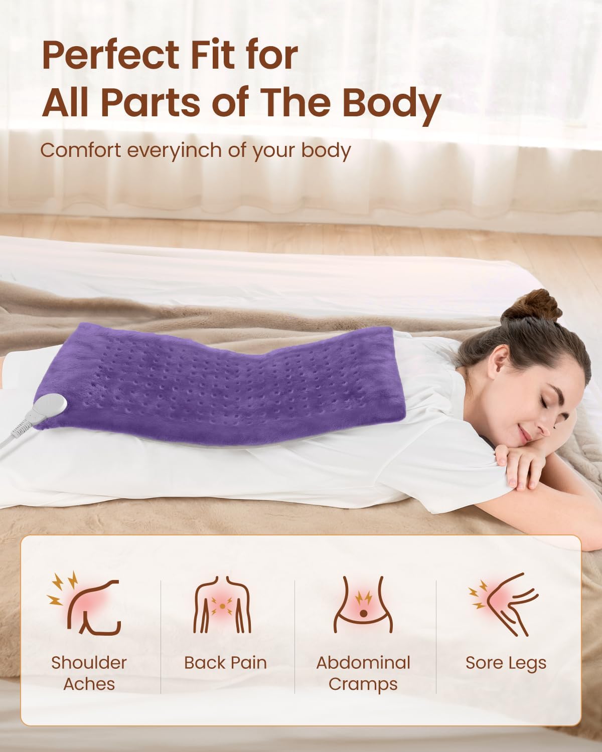 RENPHO Electric Heating Pad for Back Pain Relief - ETL Certified, Auto Shut Off | 12" x 24" Violet