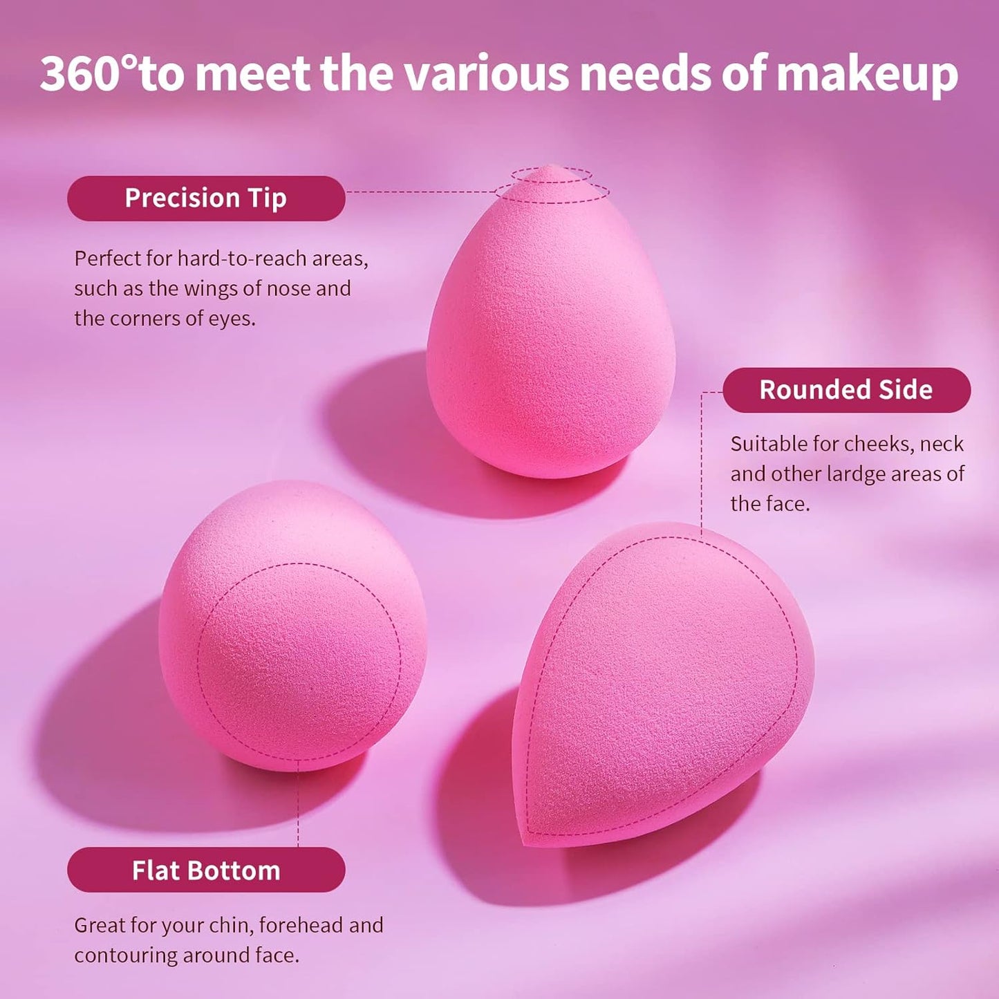 BEAKEY Makeup Sponge Set, 5 Pcs Foundation Blending Sponge, Beauty Sponges Flawless for Liquid, Cream, and Powder, Latex-Free and Vegan Boun Boun Makeup Sponges, Black