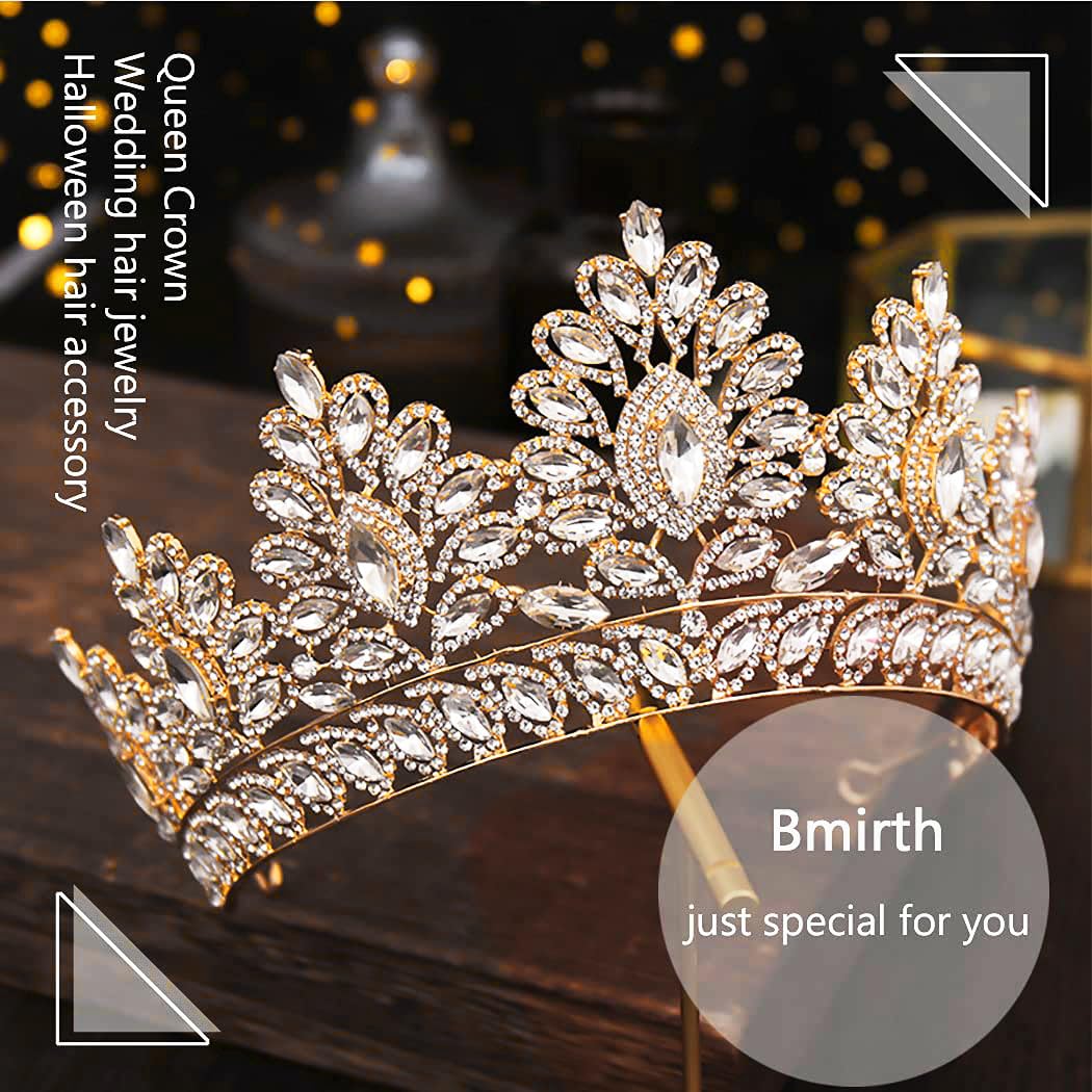 Bmirth Baroque Crown and Tiara Gold Crystal Pearl Bride Wedding Queen Crowns Decorative Princess Tiaras Rhinestone Hair Accessories for Women(L)