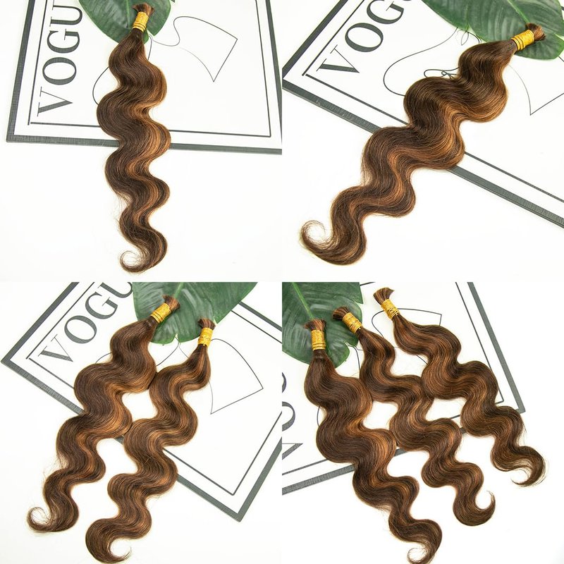 YWIGS Body Wave Bulk Human Hair for Braiding Human Braiding Hair for Boho Braids 50G No Weft Virgin Human Hair #4/30 18inch