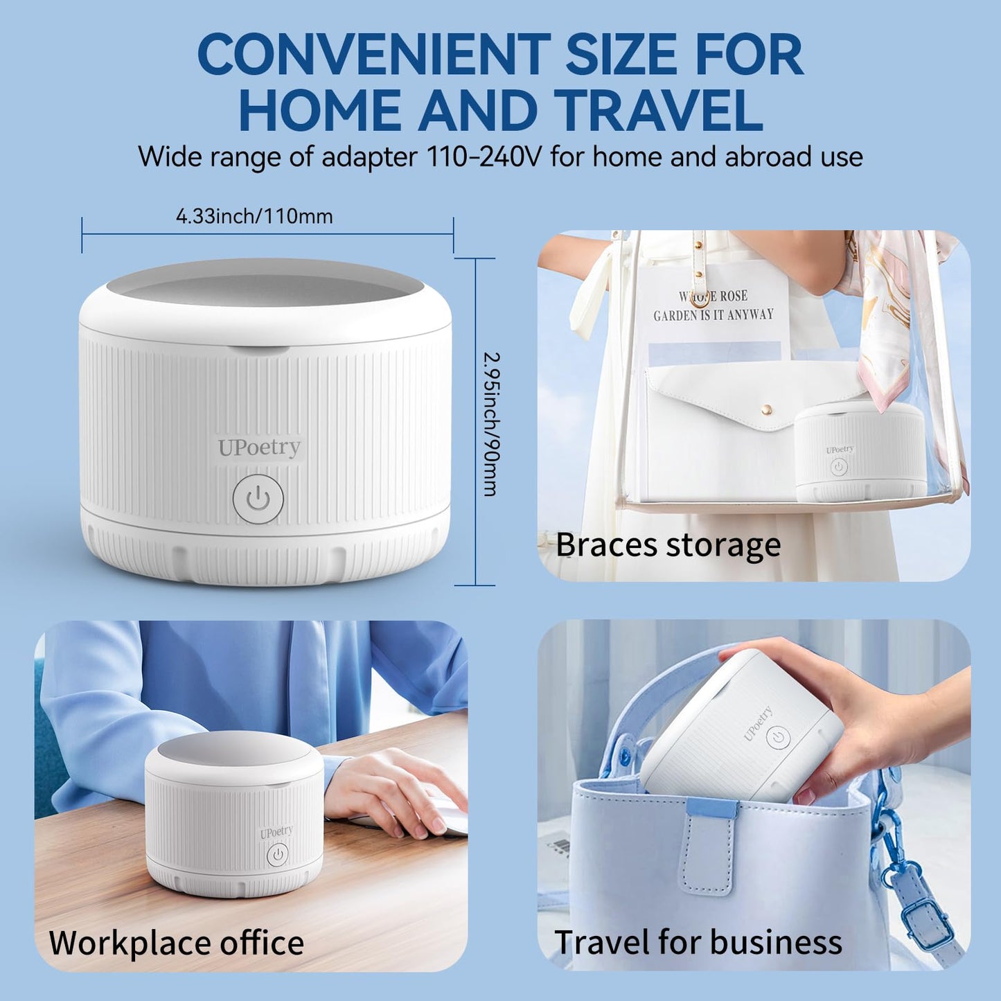 Retainer Cleaner Machine - Ultrasonic Retainer Cleaner, Dental Cleaning Pod for Braces, Dentures, Pacifiers, Mouth Guards, Jewelry & Toothbrush Heads, 150ml Portable Cleaning Machine