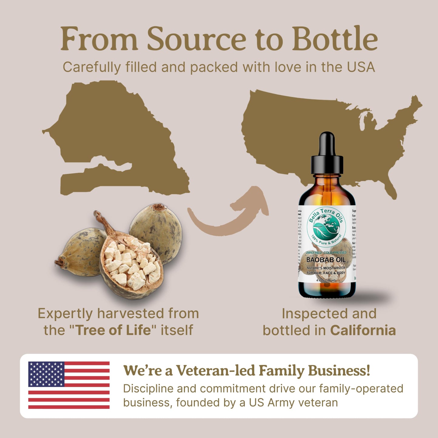 Bella Terra Oils - Baobab Oil 4 oz - Dive into The Essence of African Treasure, Abundant in Antioxidants, Best for Achieving a Silky Skin Glow