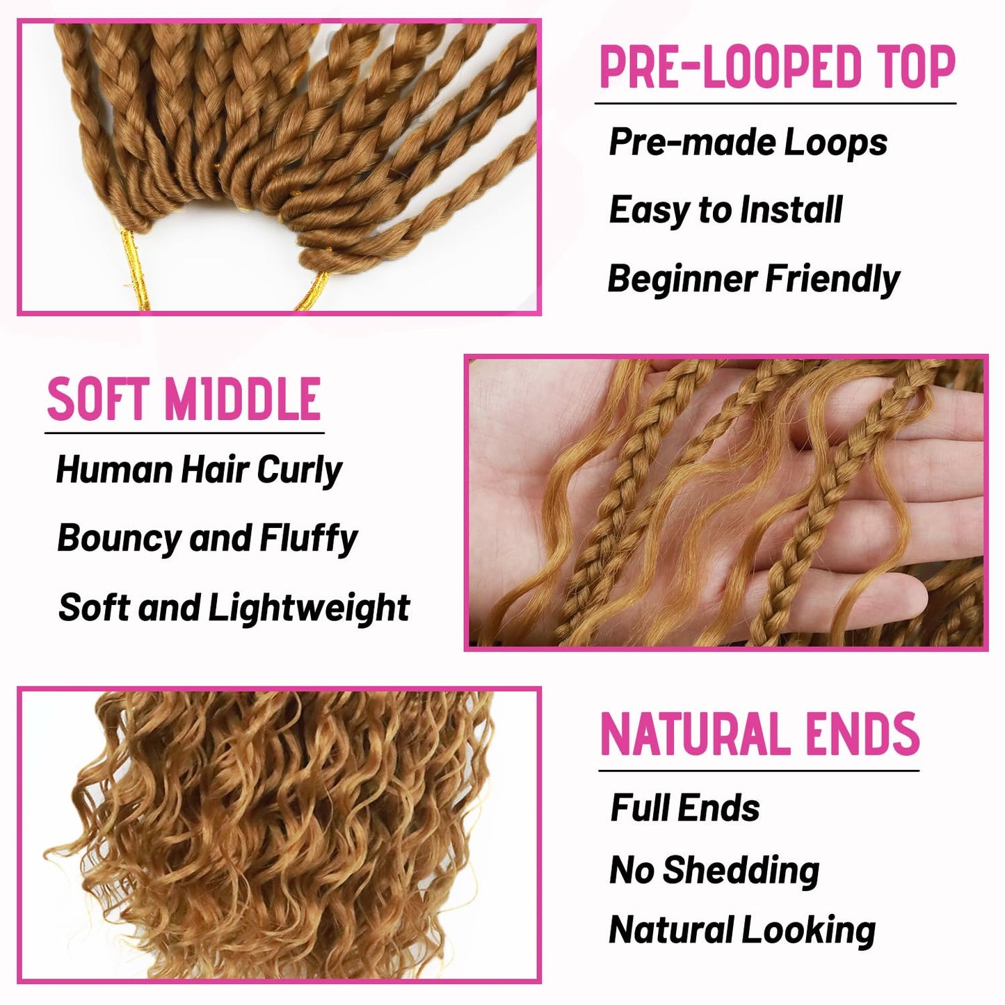 Boho Crochet Braids Human Hair 12 Inch Boho Crochet Braids Pre looped 9 Packs Bohemian Goddess Box Braids Crochet Hair For Women