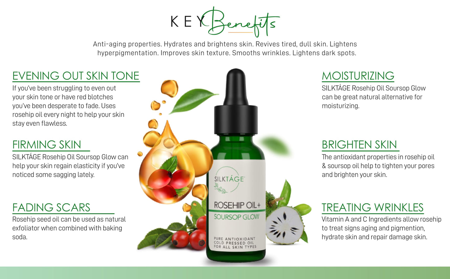 SILKTÁGE Rosehip Oil Soursop Glow - Organic Face Moisturizing Oil and Serum for Dry Skin, Mature Skin, Wrinkles, Dark Spots, Hydration with Rosehip & Soursop Oil 1 Fl. Oz