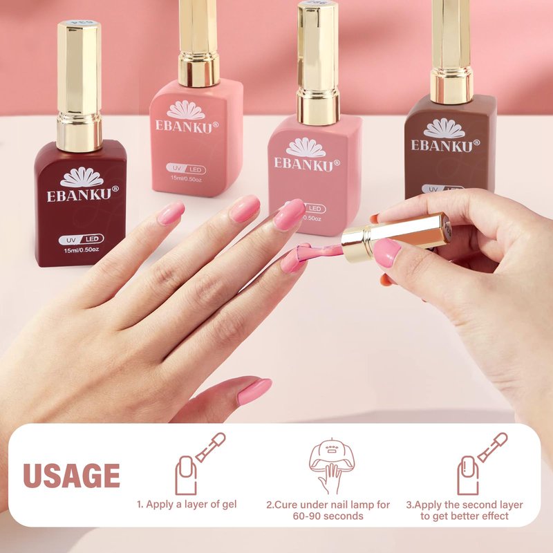 EBANKU 12 Pcs Gel Nail Polish Set, 15ML Same Color Same Bottle Red Pink Nude Brown Fall Soak Off Gel Nail Polish Kit Nail Art Manicure Gifts for Women