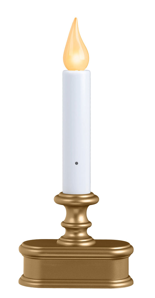 Xodus Innovations FPC1221B 8 inch Battery Operated LED Dusk to Dawn Window Candle with Amber Steady On or Flicker Flame, Gold/Brass