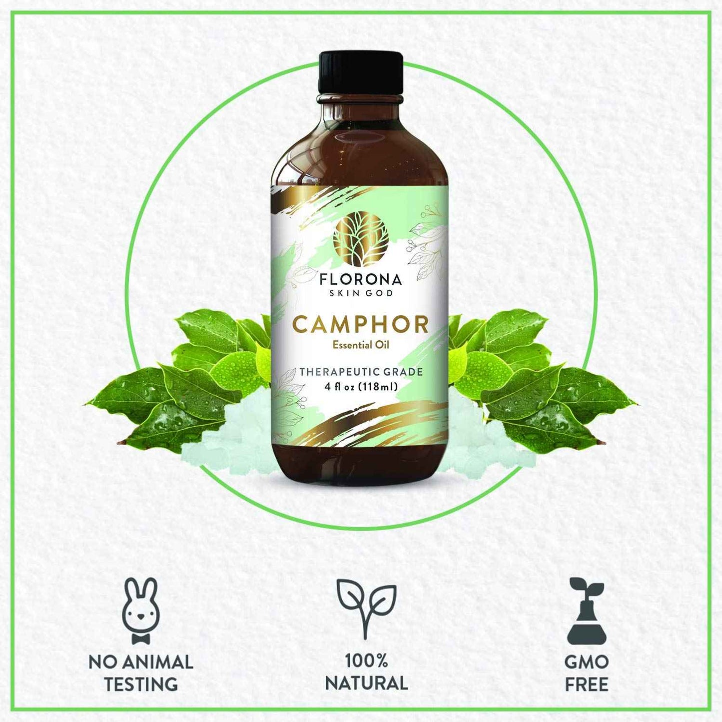 Florona Camphor Oil 100% Pure & Natural - 4 fl oz, for Hair, Face & Skin Care, Massage