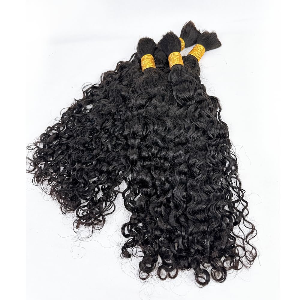 Water Wave Bulk Human Hair For Braiding Hair Double Drawm Extensions No Weft 1 Bundle 100g Micro Braiding Human Hair for Boho Braids 100% Human Hair (Natural Color, 16 Inch,100g)
