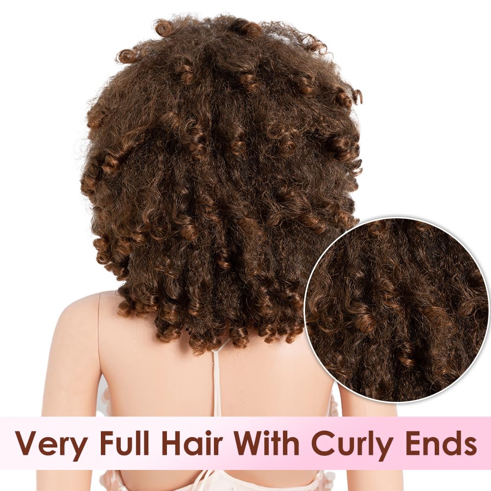 3-in-1 Magic Drawstring Half Wig - 14" Short Afro-Textured Synthetic Hair | Dark Brown, No Glue, No Sew, Ponytail & Bun Styler