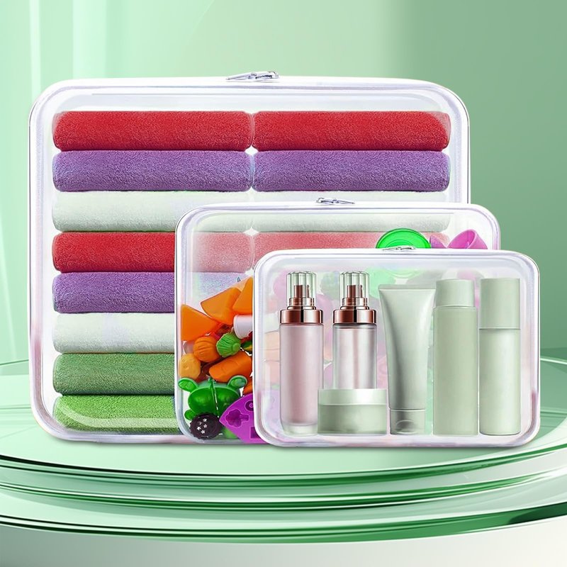 ZUQIAN 3 Piece Clear Hard Shell Zipper Case for Travel, Portable Waterproof Cosmetic Bag Toiletry Pouch, Plastic Clear Pencil Case, Travel Organizer, Toy Storage Snacks Bin(3 Size, LMS)