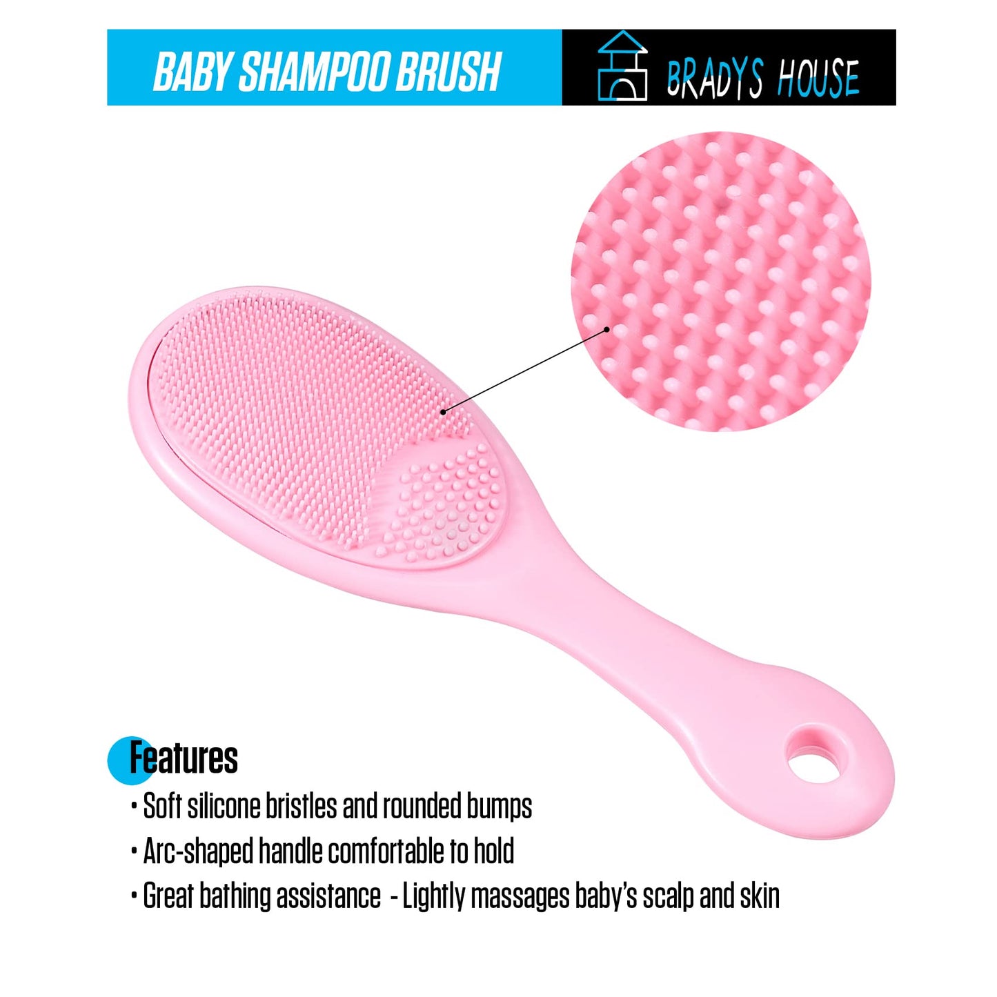 BRADYS HOUSE - 3 Piece Baby Hair Brush and Comb Set for Newborns and Toddlers (Pink)