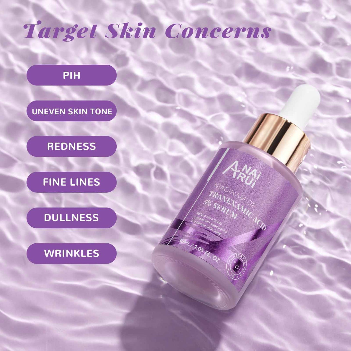 ANAI RUI 5% Tranexamic Acid Serum With Niacinamide, Kojic Acid, Arbutin, Reduce Dark Spot, PIH, for Uneven Skin Tone 1FL.Oz