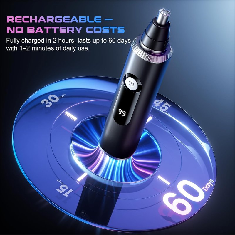 Nose Hair Trimmer - USB Rechargeable Clipper with LED Display | Dual-Edge Blades, Waterproof, Painless Ear & Eyebrow Trimmer