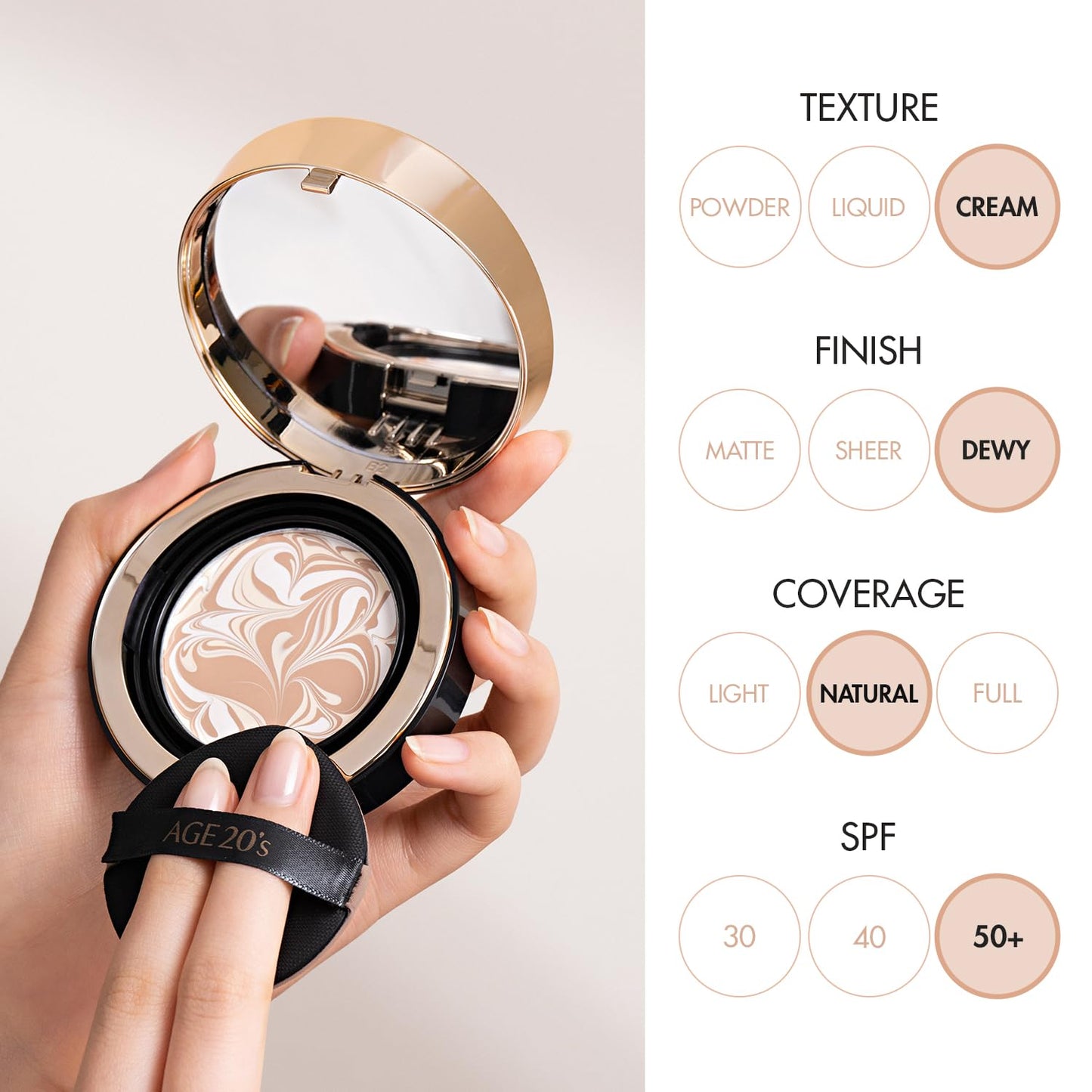 AGE20'S Signature Essence Pact SPF 50+ | Cream Foundation with Natural Coverage - 23 Medium Beige, Dewy Finish