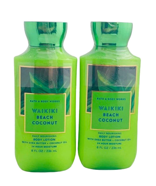 Bath & Body Works Bath and Body Works Waikiki Beach Coconut Super Smooth Lotion Sets Gift For Women 8 Oz -2 Pack (Waikiki Coconut) 16 Fl Oz