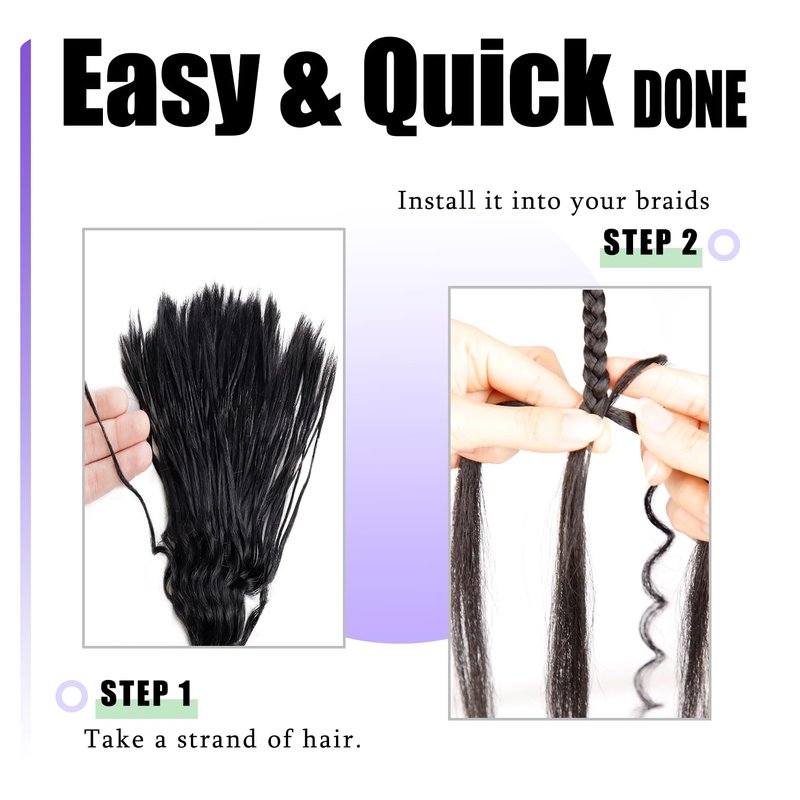 Pre-Divided Human Braiding Hair - Water Deep Wave Curly Extensions for Boho Braids | 18" 80 Strands, Color 1B