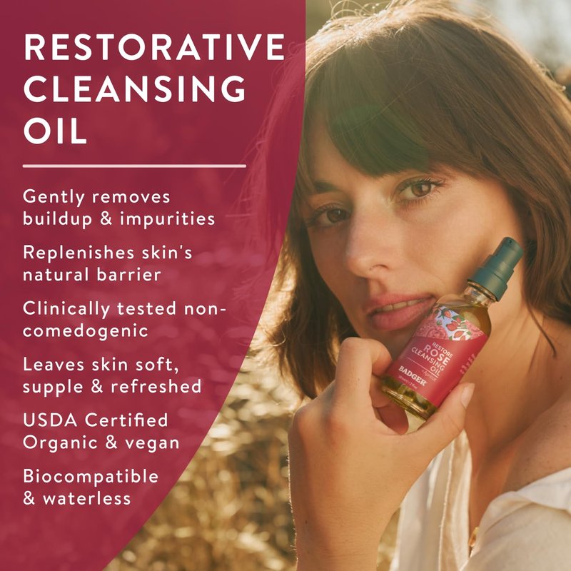Rose Cleansing Oil - USDA Organic Moisturizing Face Oil in Eco-Friendly Glass Bottle