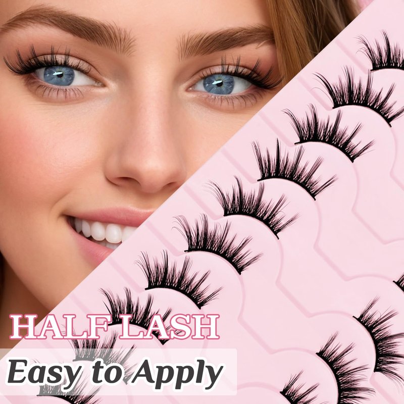 SLSXNL Half Lashes Natural Look Cat Eye Wispy Manga Lashes 10 Pairs Half False Eyelashes