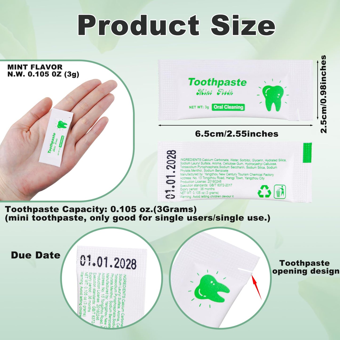 HAIFOTRVA Too Small Bulk Travel Size Toothpaste Pack of 200,0.105 oz Extra Small Toothpaste Travel Size Bulk Mint Mini Disposable Toothpaste for Hotel,Guests,Homeless,Charity(Only Good for Single Use)