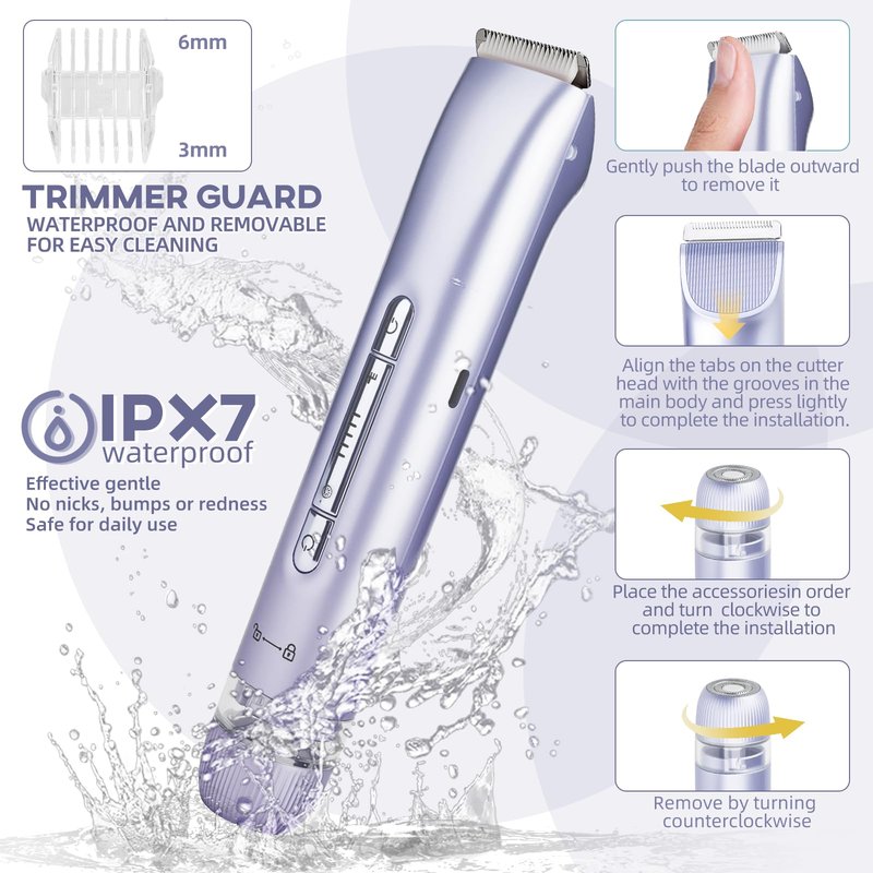 HAHTSST Bikini Trimmer for Women,Dual Head Shaver, IPX7 Waterproof, Compact Travel Design Electric Bikini Shaver for Public Hair, Facial and Body(Purple)