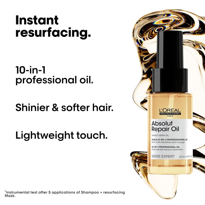 L'Oréal Professionnel Paris Absolut Repair 10-in-1 Oil – Nourishing Multi-Benefit Oil For Dry & Damaged Hair, Repairs Hair and Provides Shine