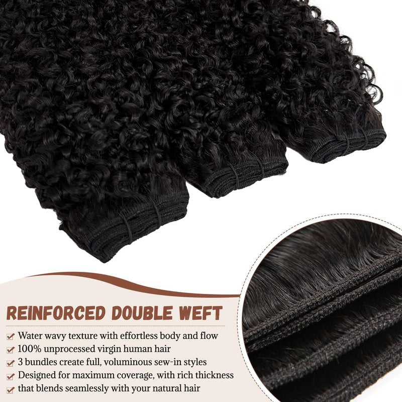 Burmese Bundles Premium Raw 100% Human Hair Water Wave High Rate 15A Unprocessed No Stray Short Hair Extensions Triple Lifespan Excellent Fullness Extra Thick From Top to End Black 14inch