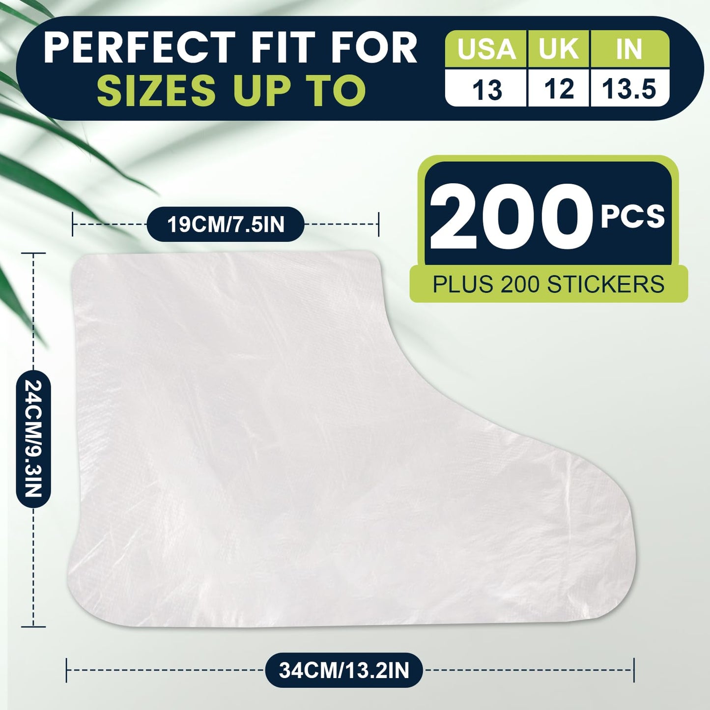 TEAWOO 200PCS Plastic Foot Covers for Feet, Leak-Proof Plastic Foot Masks for Moisturizing Feet, Pedicure & Foot Care, 200 Stickers for Snug Closure Included (Fits up to USA 13)