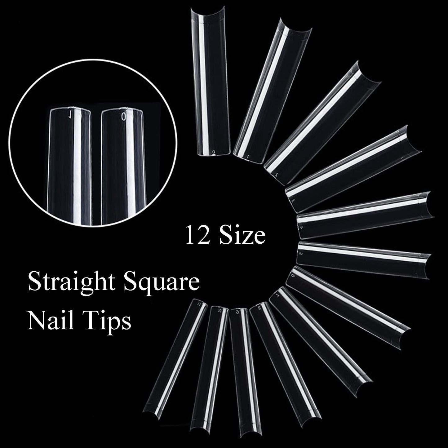 AddFavor 600pcs XXXL Clear Square Nail Tips Extra Long 3XL Half Cover Straight Square Fake Nails No C Curve Professional Acrylic False Nail Tips for Salons & Home DIY, 12 Sizes