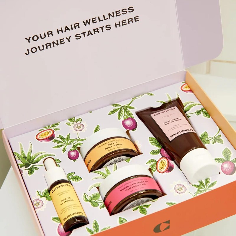 Ceremonia The Hair Wellness Kit | Weekly Deep Cleanse & Hydration Routine | 4 Piece Travel-Size Set Includes Scalp Oil, Shampoo Scrub, Hair Mask, Leave-In Conditioner