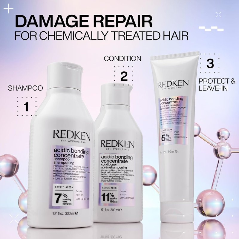 Redken Acidic Bonding Concentrate Shampoo & Pre-Treatment Set | Repair Damaged Hair, Reduce Breakage