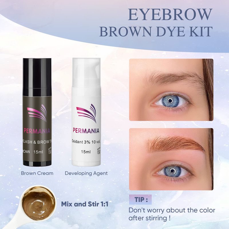 PERMANIA Brow Lamination with Brown Color Kit, Lash Lift & Eyebrow 4 IN 1 Brown Coloring Make Eyelash Perm Voluminous and Curl for Salon & Home Lasts up to 6 Weeks (Brown)