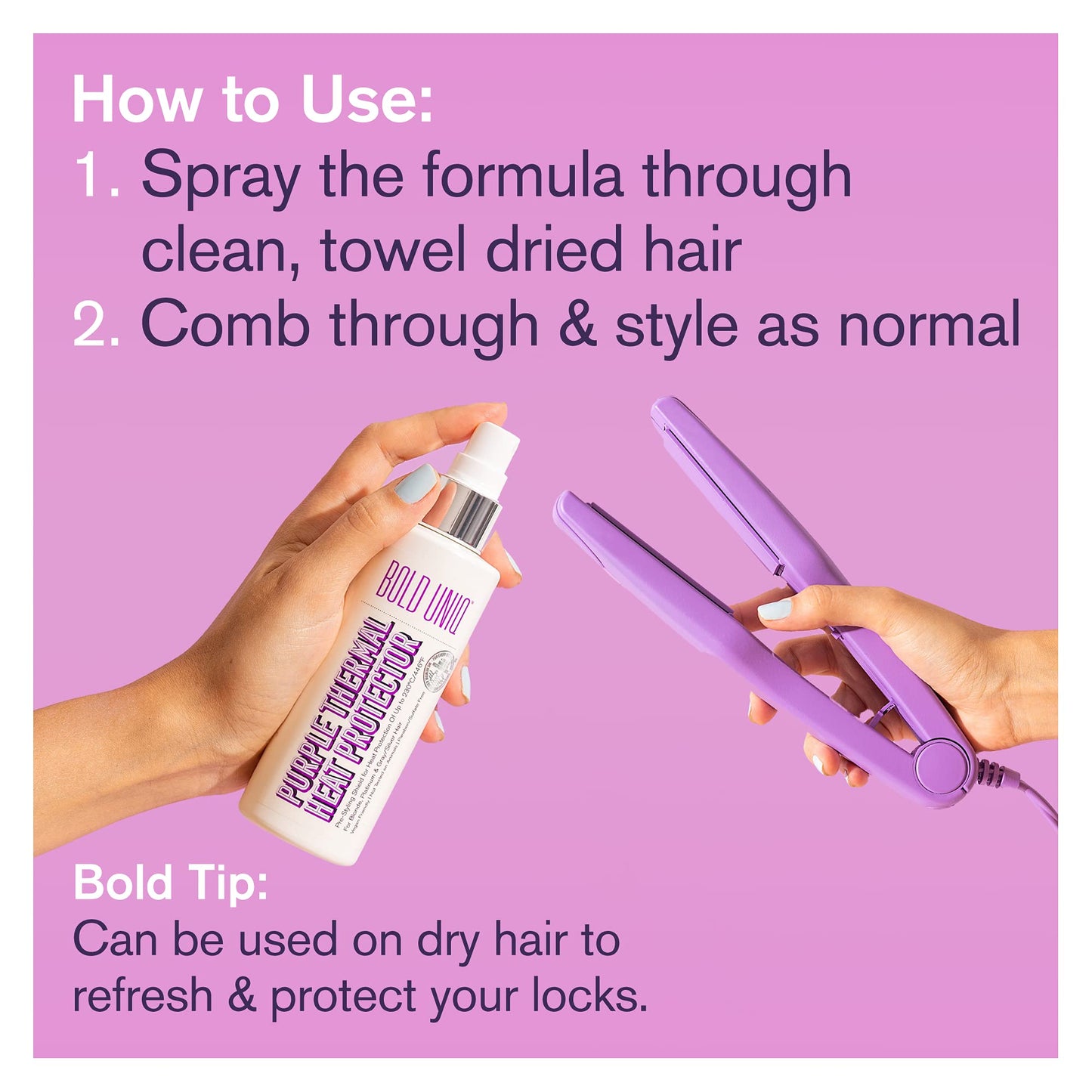 Heat Protectant Spray Formulated For Blonde, Platinum, Ash & Silver/Gray Hair. Thermal Shield Protection Professional Formula Minimises Brassy Yellow Tones. Protects Dry, Damaged, Frizzy & Curly Hair