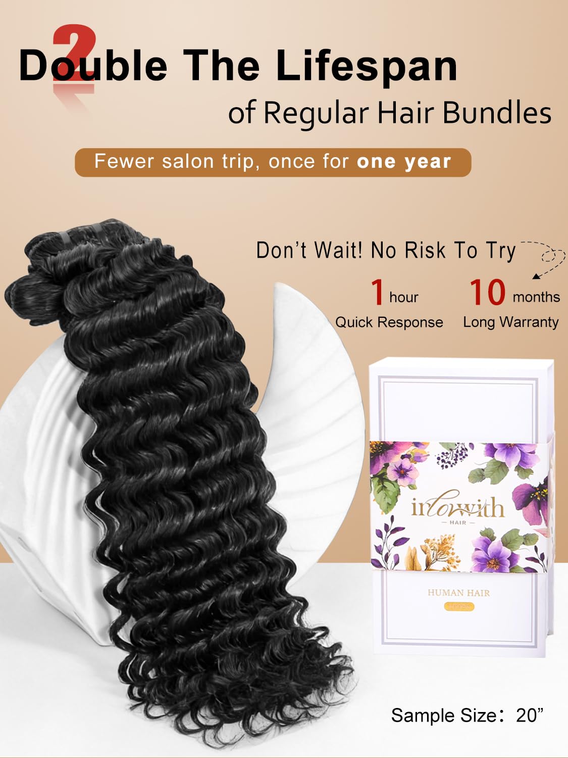 inlovwith Deep Wave Human Hair Bundles, Curly Bundles by 100% Unprocessed Indian Virgin Hair, Keep Texture Wet and Wavy After Multiple Washes(Single Bundle, 18 Inches)