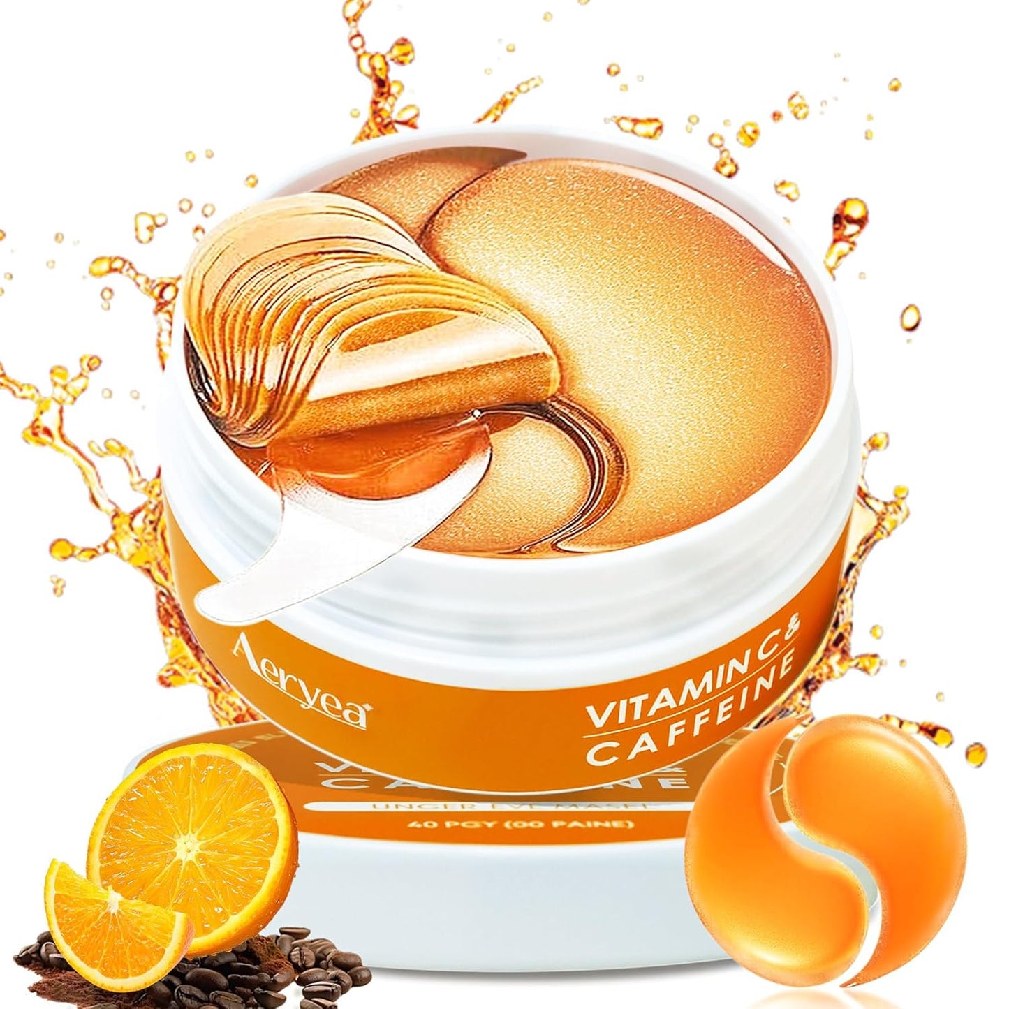 Under Eye Patches - Vitamin C & Caffeine Hydra-Gel for Dark Circles | 30 Pairs, Anti-Aging Care