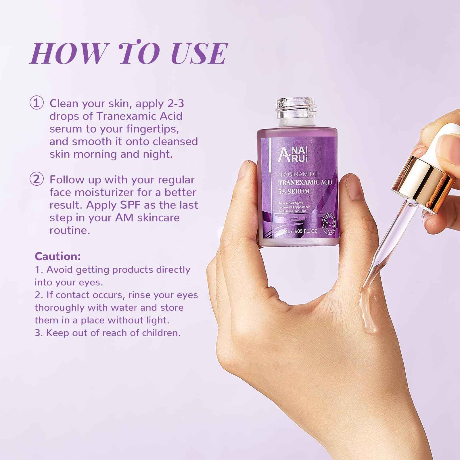 ANAI RUI 5% Tranexamic Acid Serum With Niacinamide, Kojic Acid, Arbutin, Reduce Dark Spot, PIH, for Uneven Skin Tone 1FL.Oz