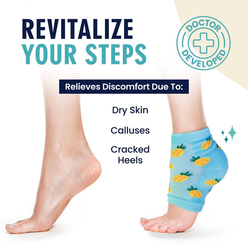 Moisturizing Heel Socks for Dry Cracked Heels Treatment - 3 Pairs Infused with Coconut Oil & Mango Butter | Summer Print