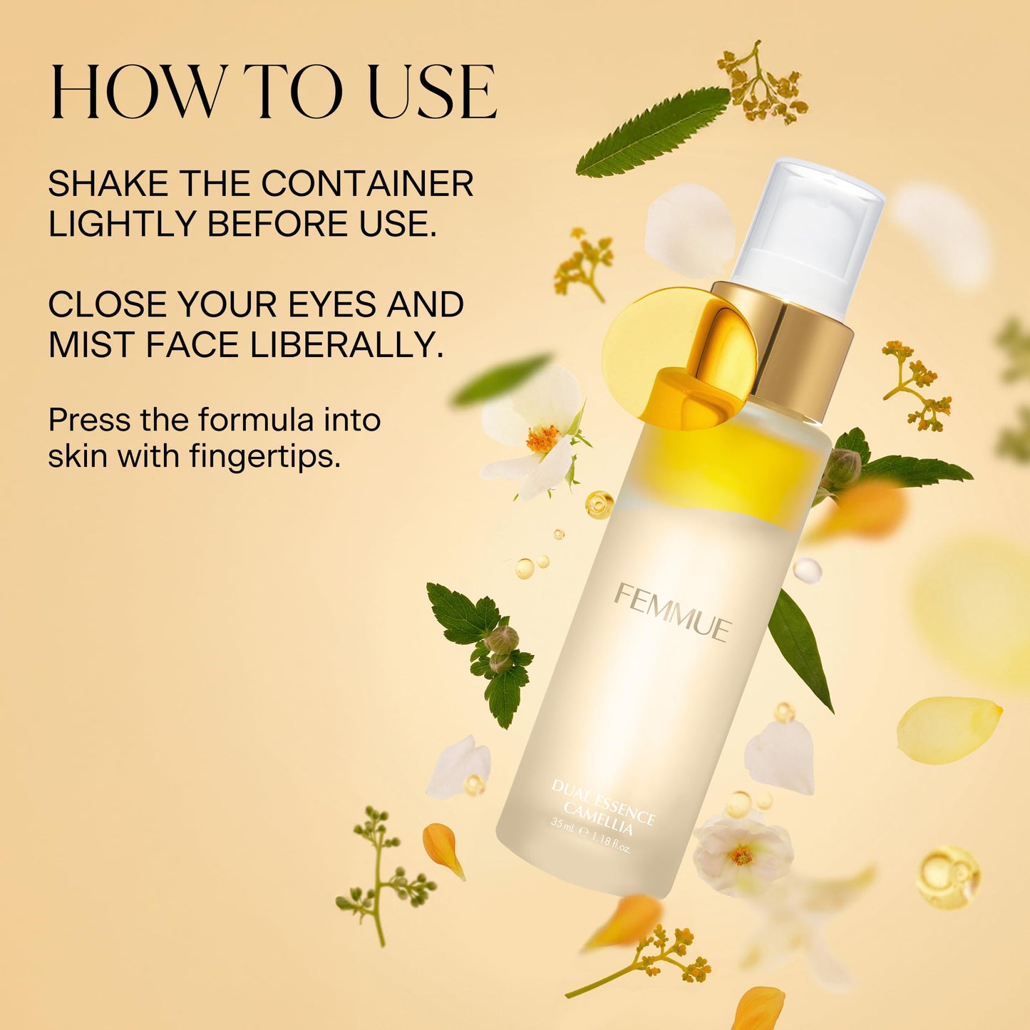 FEMMUE Dual Essence Camellia Hydrating Face Toner Mist (1.18 oz Travel Size) | Light & Refreshing Facial Moisturizer | Korean Skincare