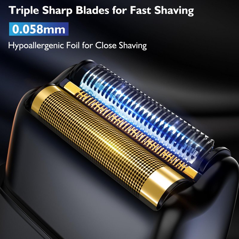 Electric Foil Shavers for Men: Close Shave Electric Razors with 3 Floating Blades, IPX7 Waterproof Wet Dry Face Razor with Big LED Display, Cordless Beard Trimmer with 3 Gears Adjustable (Black)