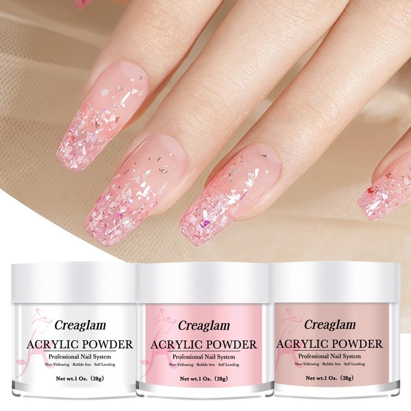 Creaglam Super Nail Acrylic Powder: 3 Pcs 28g Cover Pink Polymer for 3D Art Carving French Extension - Clear Dark Pink Professional - No Need Lamp