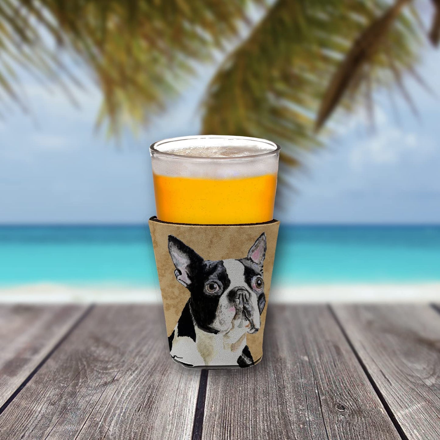 Caroline's Treasures SC9140RSC Boston Terrier Red Cup Hugger Cup Cooler Sleeve Hugger Machine Washable Drink Sleeve Hugger Collapsible Insulator Beverage Insulated Holder