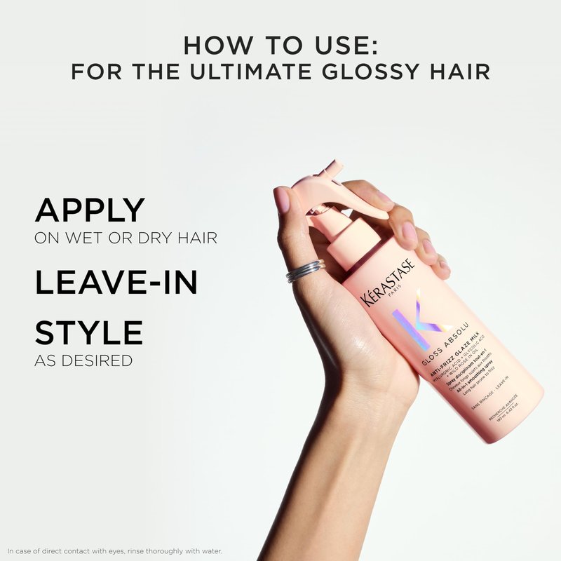 Kerastase Gloss Absolu Anti-Frizz Glaze Milk - Instantly Detangles, Hydrates & Smooths, Eases Blow-Dry, Absorbs Frizz & Fly-Aways, Protects from Heat & Humidity, For Long Hair, 1.52 Fl oz