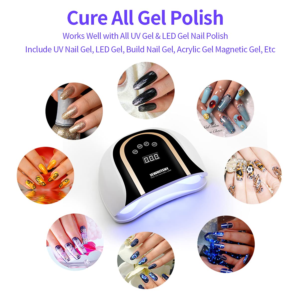 JEWHITENY 120W UV LED Nail Lamp, Faster Nail Dryer for Gel Polish with 4 Timer Setting, Professional Gel Nail UV Light for Two Hand Curing Lamp with 54 Pcs Light Bead Auto Sensor Nail Machine
